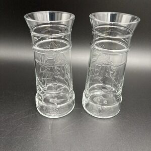 Red Lobster Embossed Lighthouse Crabfest‎ Glass Set of 2 Crab Sailboat NICE